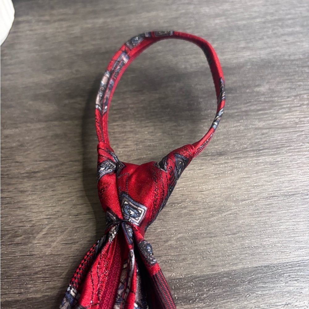 Malibu Red Tie with Black Geometric Design - Picture 9 of 9